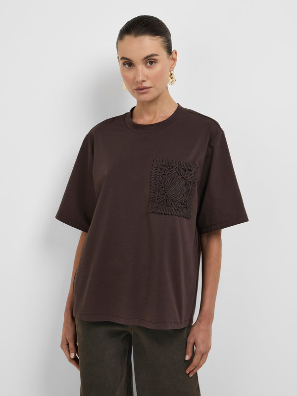 MARBELLA T-SHIRT, close-up detail on size 8 model