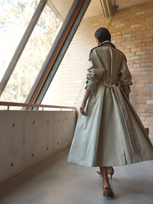 IVY TRENCH COAT IN LIGHT OLIVE CAMPAIGN IMAGE