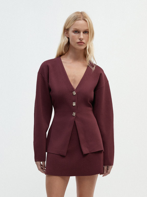 SHEIKE Bailey Knit Mini Skirt Burgundy 1007492 Campaign Image