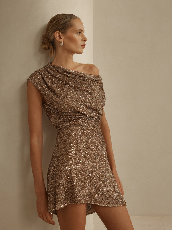 SHEIKE Glimmer Mini Dress Bronze 1007811 Campaign Image