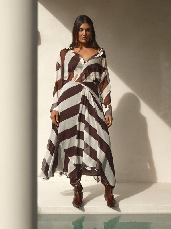 SHEIKE Lola Maxi Skirt Chocolate Stripe 1007735 Campaign Image