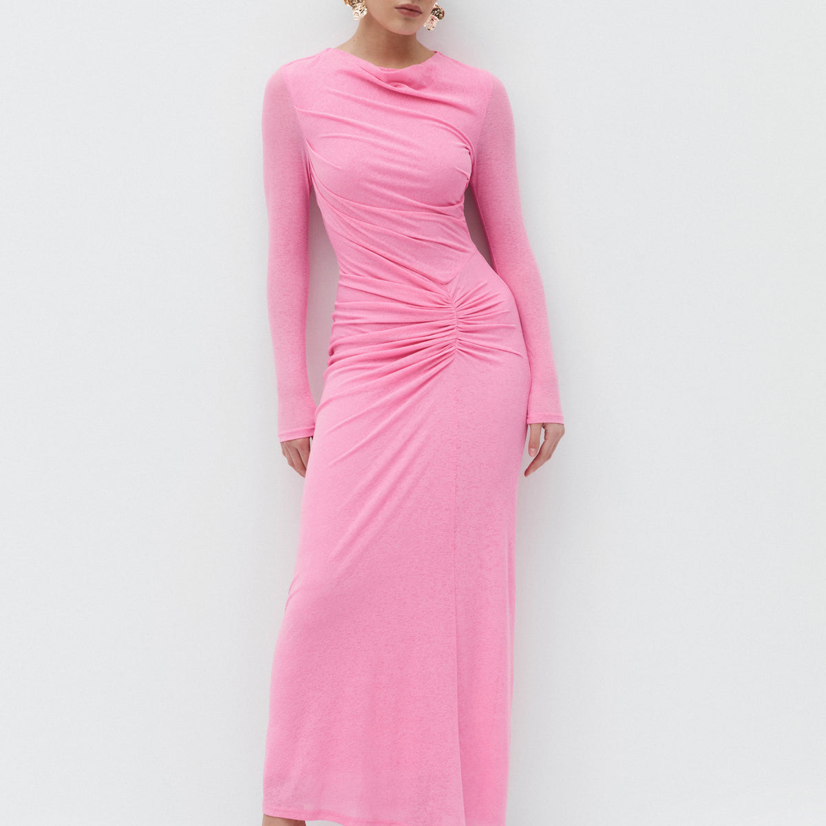 Sophia Maxi Dress Pink | Ruched Maxi Dress