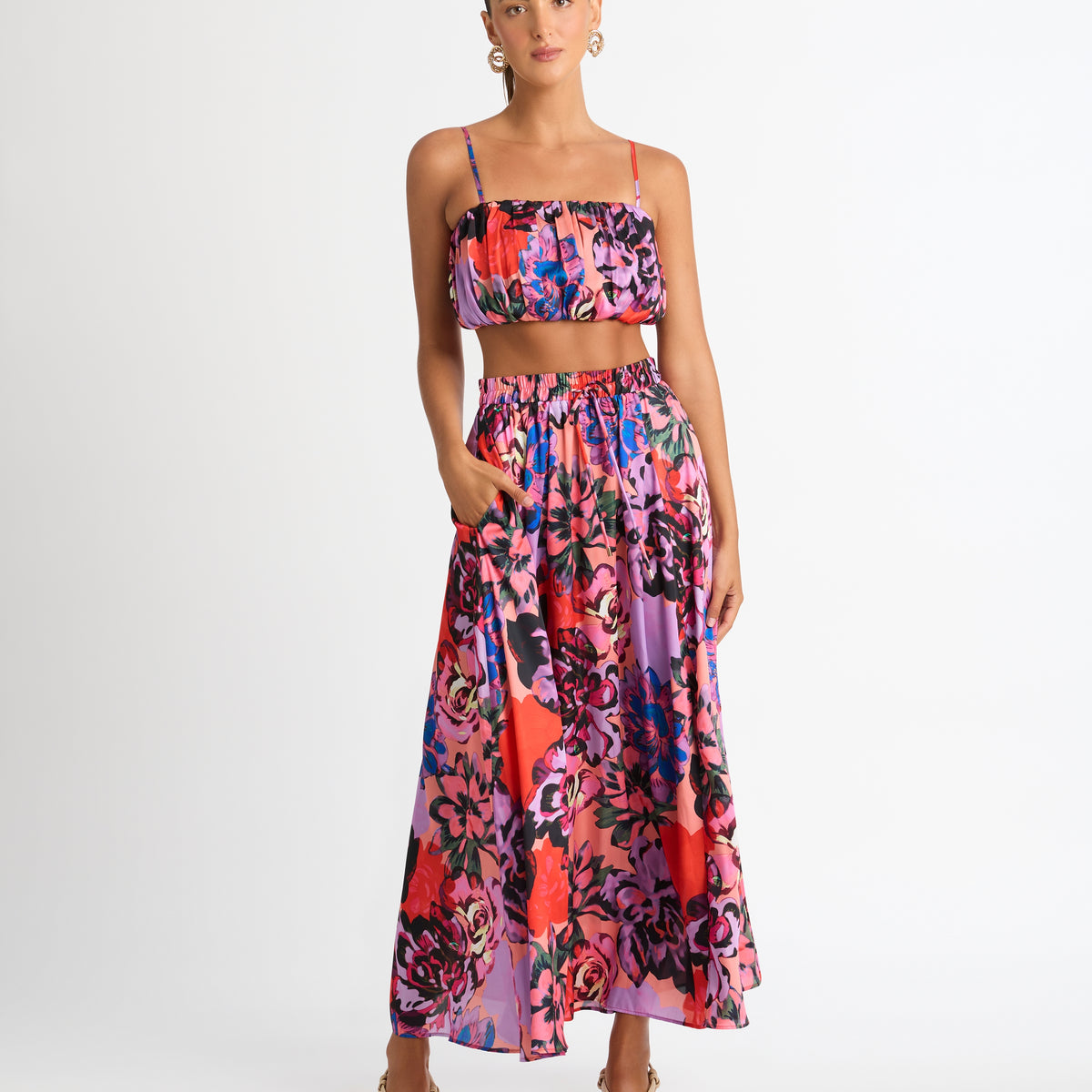 Vivid Blooms Top Print Crop Top SHEIKE