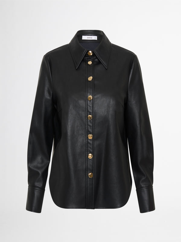JAMIE FAUX LEATHER SHIRT IN BLACK GHOST IMAGE