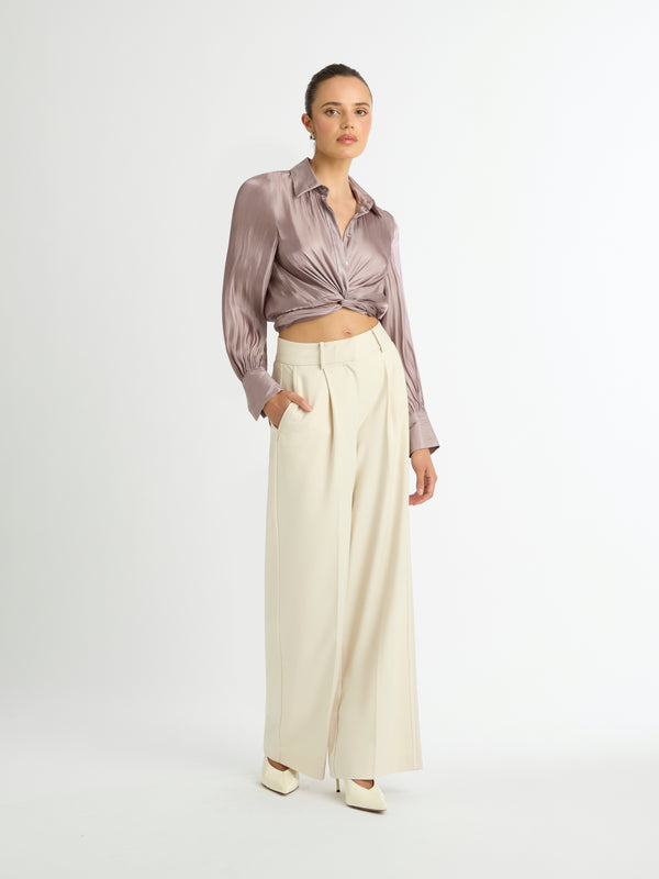 MERCURY FRONT TIE SHIRT IN MATALLIC TAUPE FROTN IMAGE WRAPPED