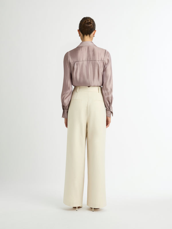 MERCURY FRONT TIE SHIRT IN MATALLIC TAUPE BACK IMAGE STYLED