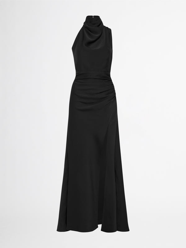 VENUS BACKLESS MAXI DRESS IN BLACK GHOST IMAGE