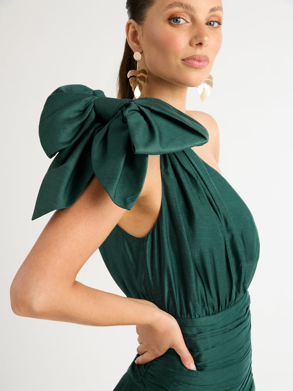 FRANCESCA MINI DRESS IN PEACOCK DETAIL WITH BOW