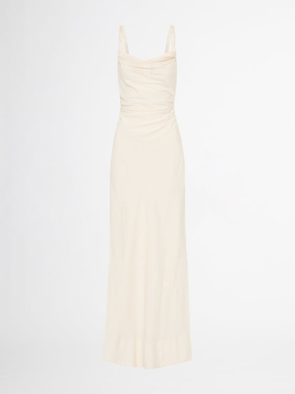ANGELINA MIDI DRESS IN VANILLA WITH TWISTED STRAPS GHOST IMAGE