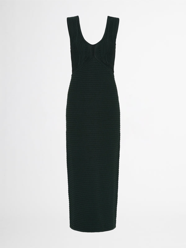 RONNY MIDI KNIT DRESS IN FOREST GREEN GHOST IMAGE