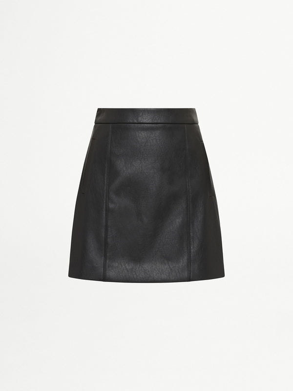 RIVAL FAUX LEATHER MINI SKIRT IN BLACK GHOST IMAGE