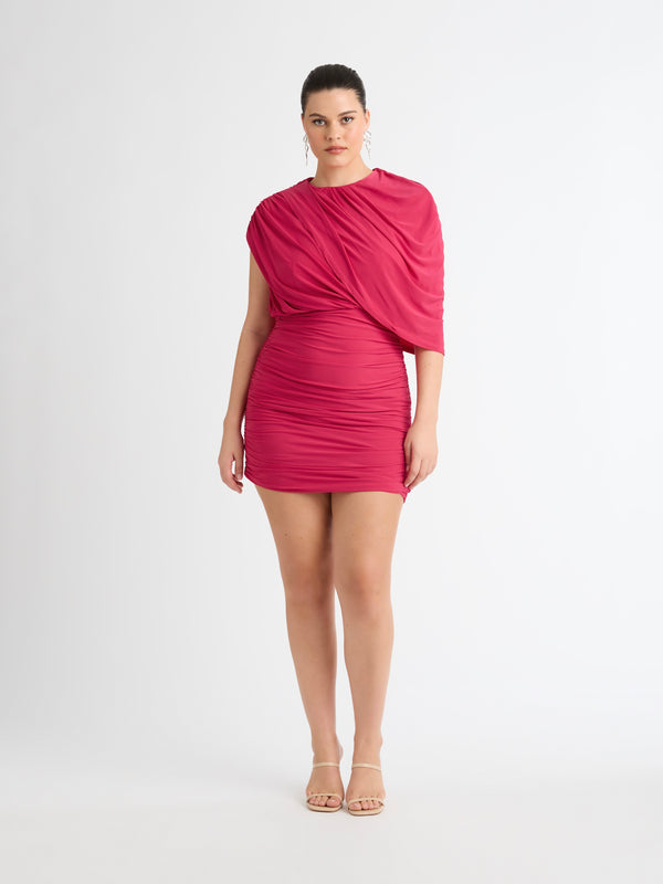 Size12 Ruched Mini Dress Raspberry 1007071 Front Image