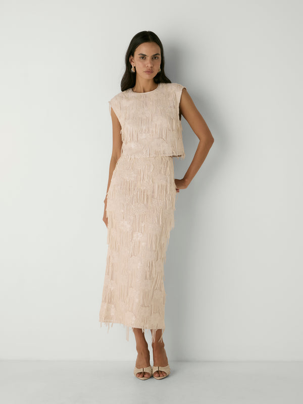 FALLON SKIRT, front view on size 8 model