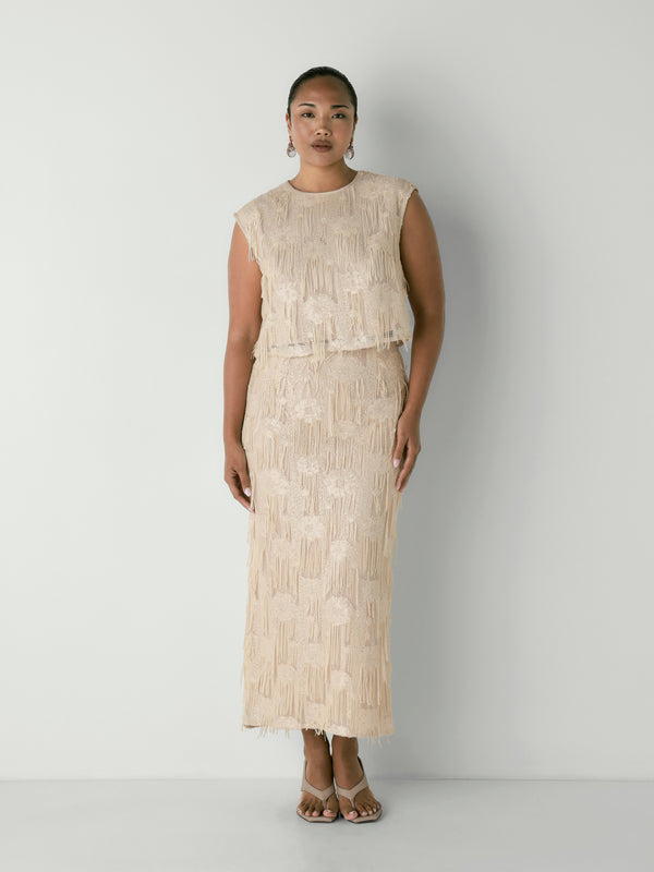 FALLON SKIRT, front view on size 12 model