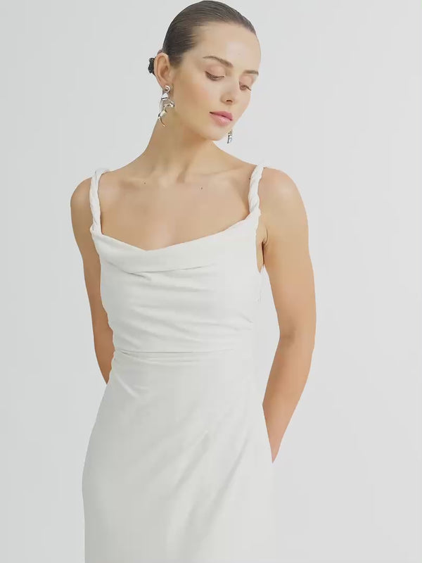 ANGELINA MIDI DRESS IN VANILLA WITH TWISTED STRAPS VIDEO