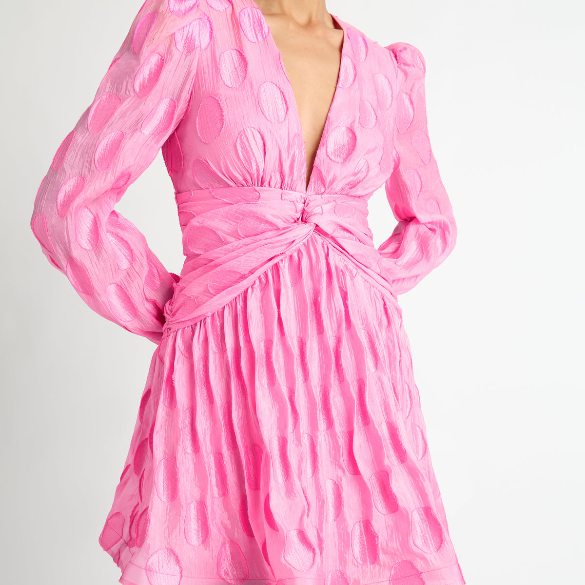 Pippa Dobby Dress Pink | Long Sleeve Mini Dress | SHEIKE