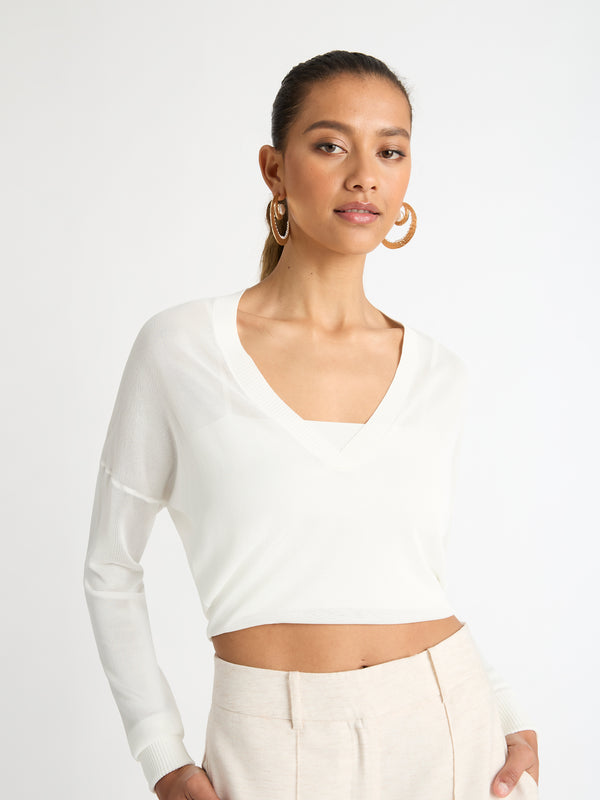 LAYERED KNIT TOP IN IVORY CLOSE UP