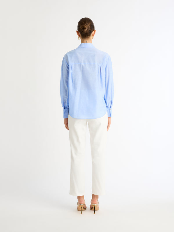 BRAVO LONG SLEEVE WITH TIE FRONT SHIRT IN CHAMBRAY BLUE BACK SHOT