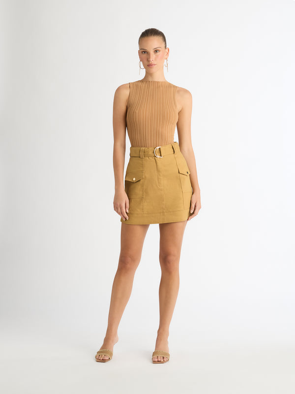 MAPLE SKIRT IN TAN FRONT SHOT