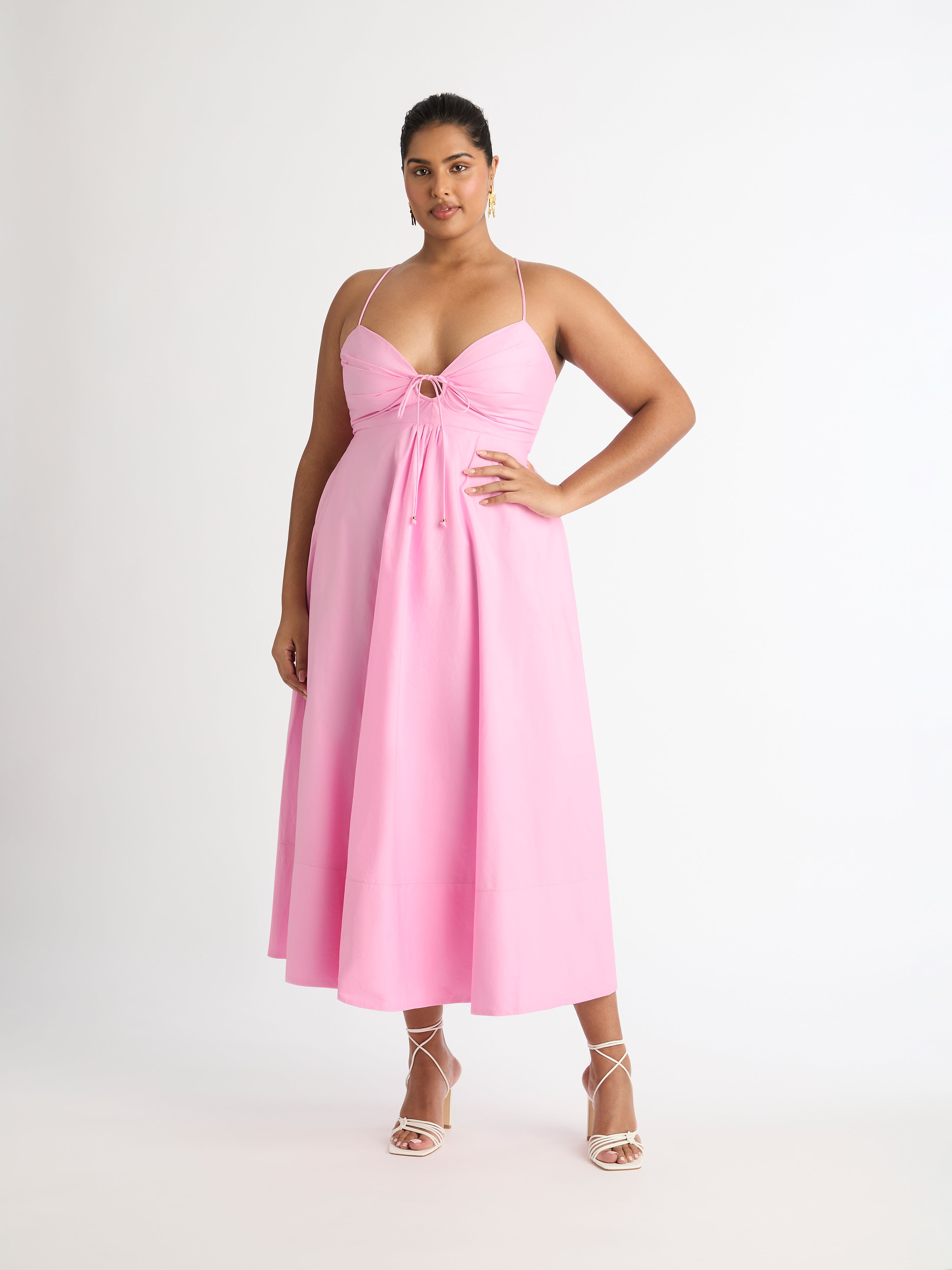 In The Style exclusive satin cowl neck midi dress in blush pink | ASOS