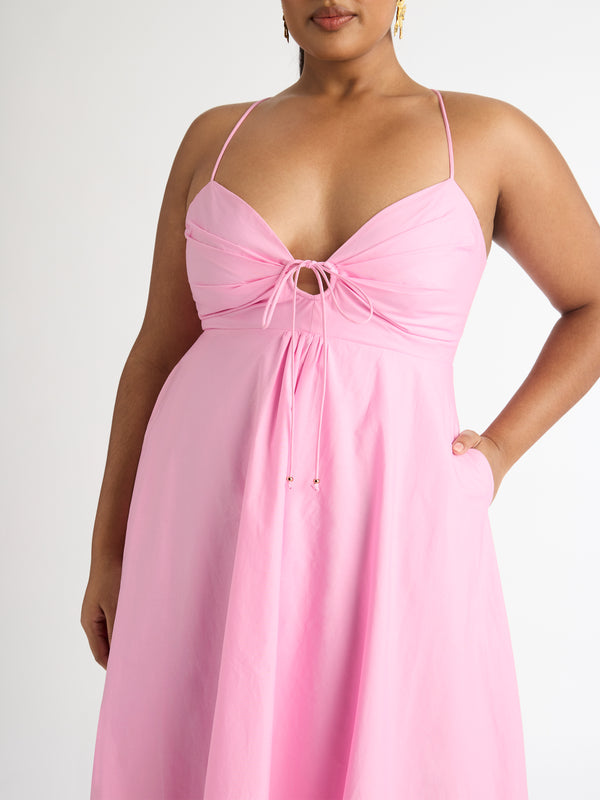 ISABEL MIDI DRESS IN PINK CLOSE UP
