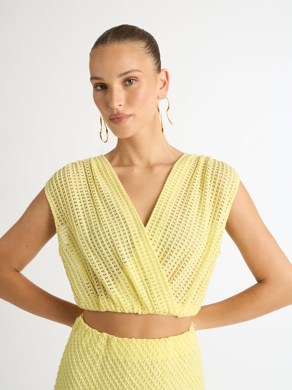 ADELAIDE TOP IN YELLOW KNIT CLOSE UP