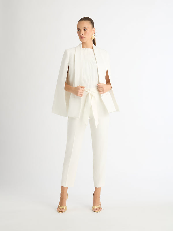 ZOE CAPE JACKET IN WHITE  FRONT SHOT STYLING