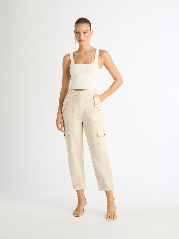 MIRAGE PANT IN TAN WITH CONTRAST STITCHING FRONT SHOT