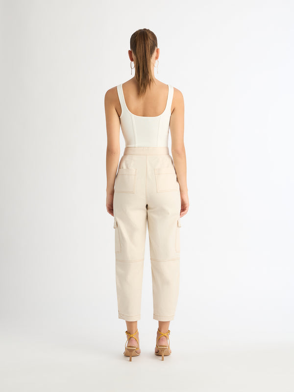 MIRAGE PANT IN TAN WITH CONTRAST STITCHING BACK SHOT