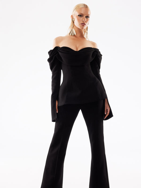 FRANKIE HIGHWAISTED FLARE PANT IN BLACK CAMPAIGN IMAGE