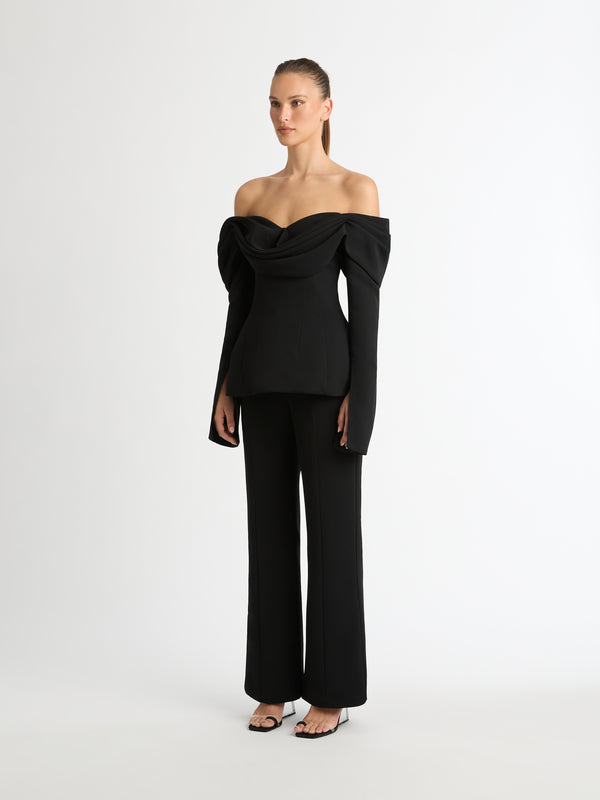 FRANKIE HIGH WAISTED FLARE PANT IN BLACK SIE SHOT