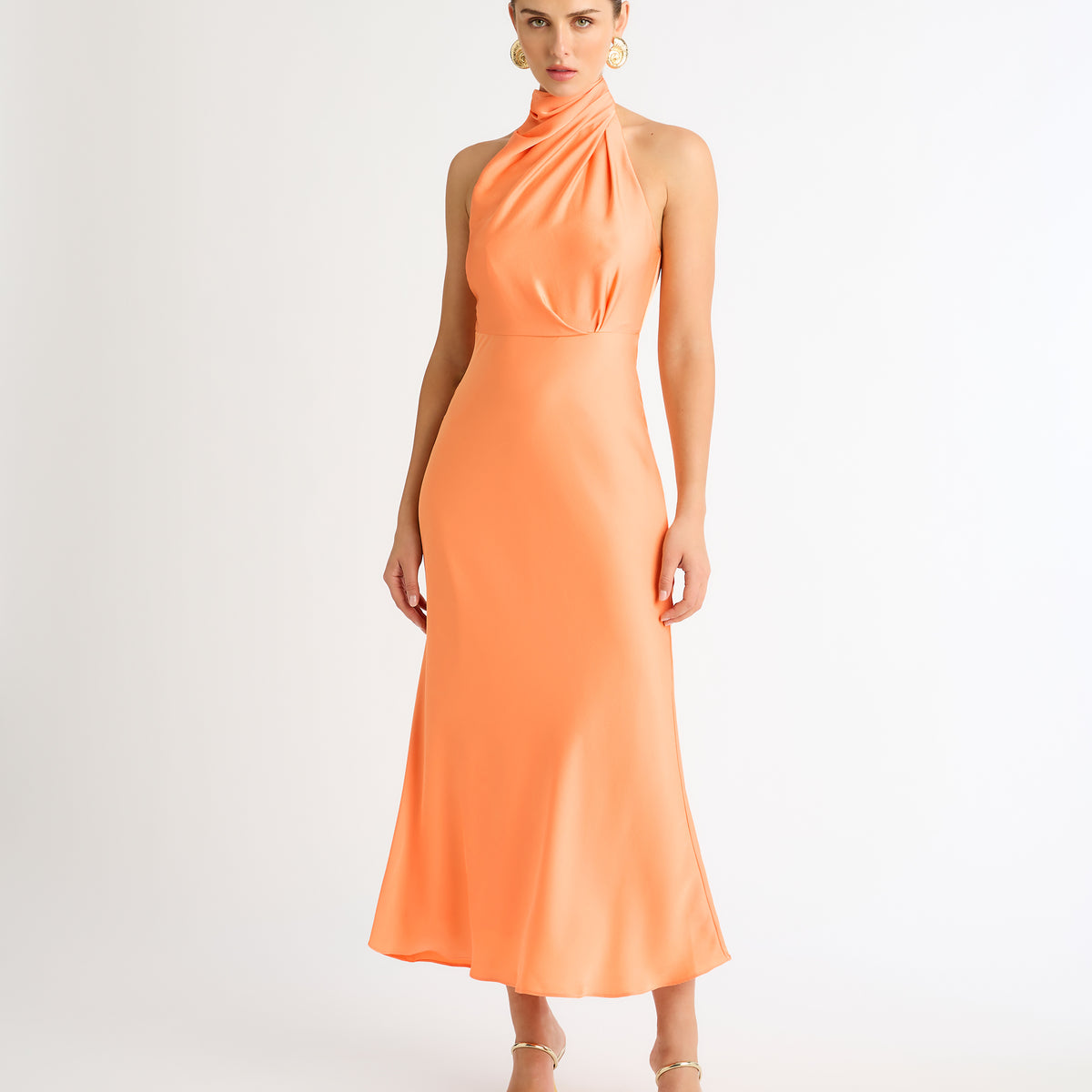 Jasmine Midi Dress Apricot | Satin Midi Dress | SHEIKE