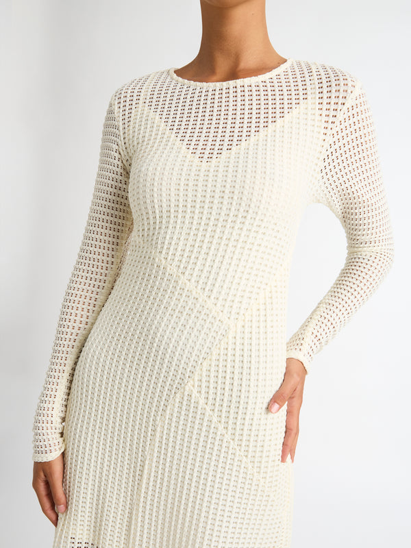 PAROS MIDI KNIT DRESS WITH SLIP IN NEUTRAL  CLOSE UP