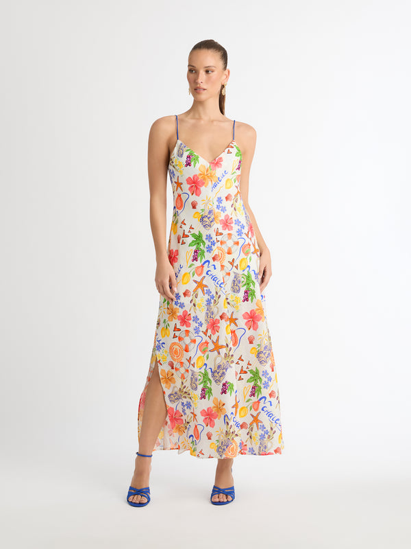 Summer Amour Linen Dress Print, Linen Maxi Dress