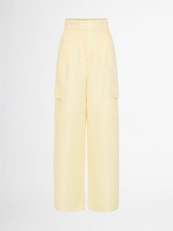 MILA LINEN CARGO PANT IN BUTTER GHOST IMAGE