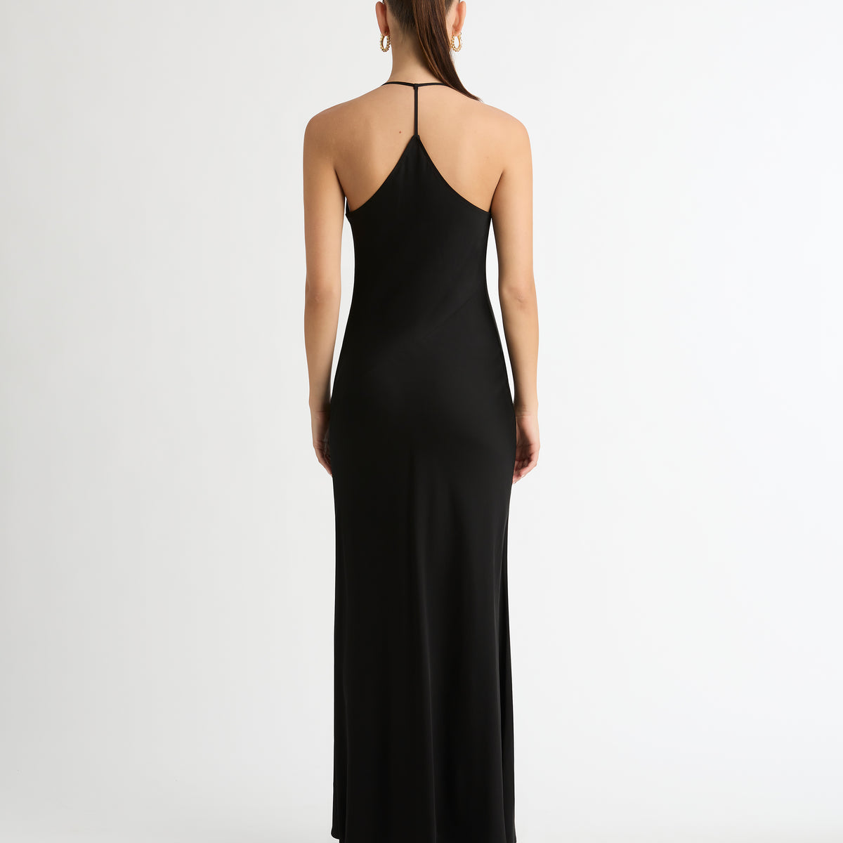 Ivy Draped Dress Black | Satin Evening Dress | SHEIKE