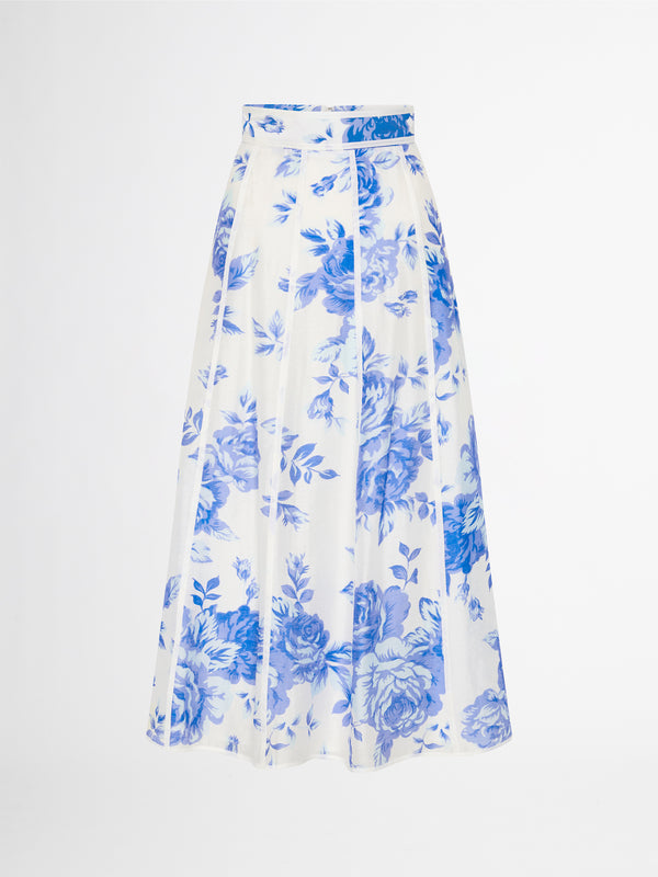 SPRING ROMANCE SKIRT IN BLUE FLORAL PRINT GHOST IMAGE
