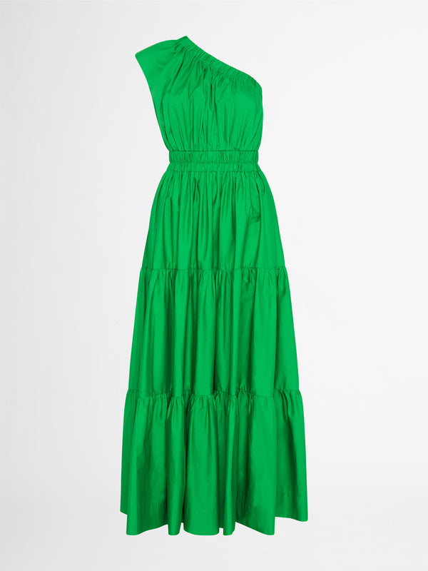 MIA ONE SHOULDER MAXI DRESS IN GREEN GHOST IMAGE