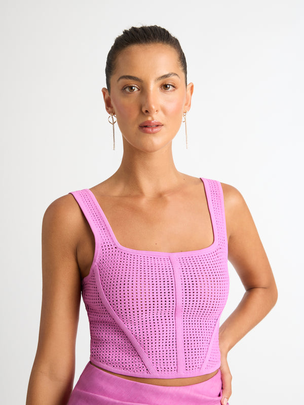 CAGE KNIT TOP IN PINK CLOSE UP
