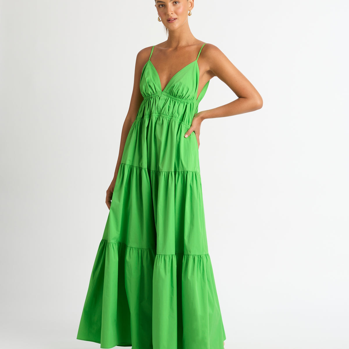 Cabrera Maxi Dress Green | Relaxed Tiered Maxi Dress | SHEIKE