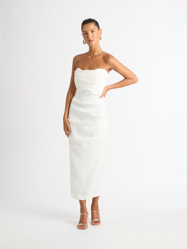 ISOLA MIDI DRESS IN PORCELAIN FRONT SHOT WITHOUT SLEEVES 