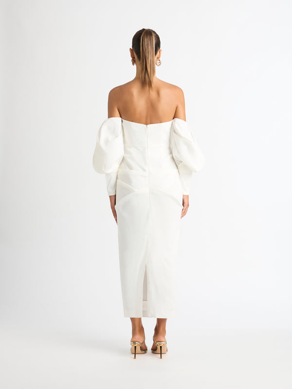 ISOLA MIDI DRESS IN PORCELAIN BACK SHOT WITH SLEEVES