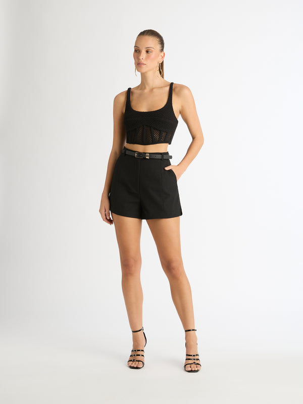 KISS AND TELL SHORTS IN BLACK STYLING IMAGE