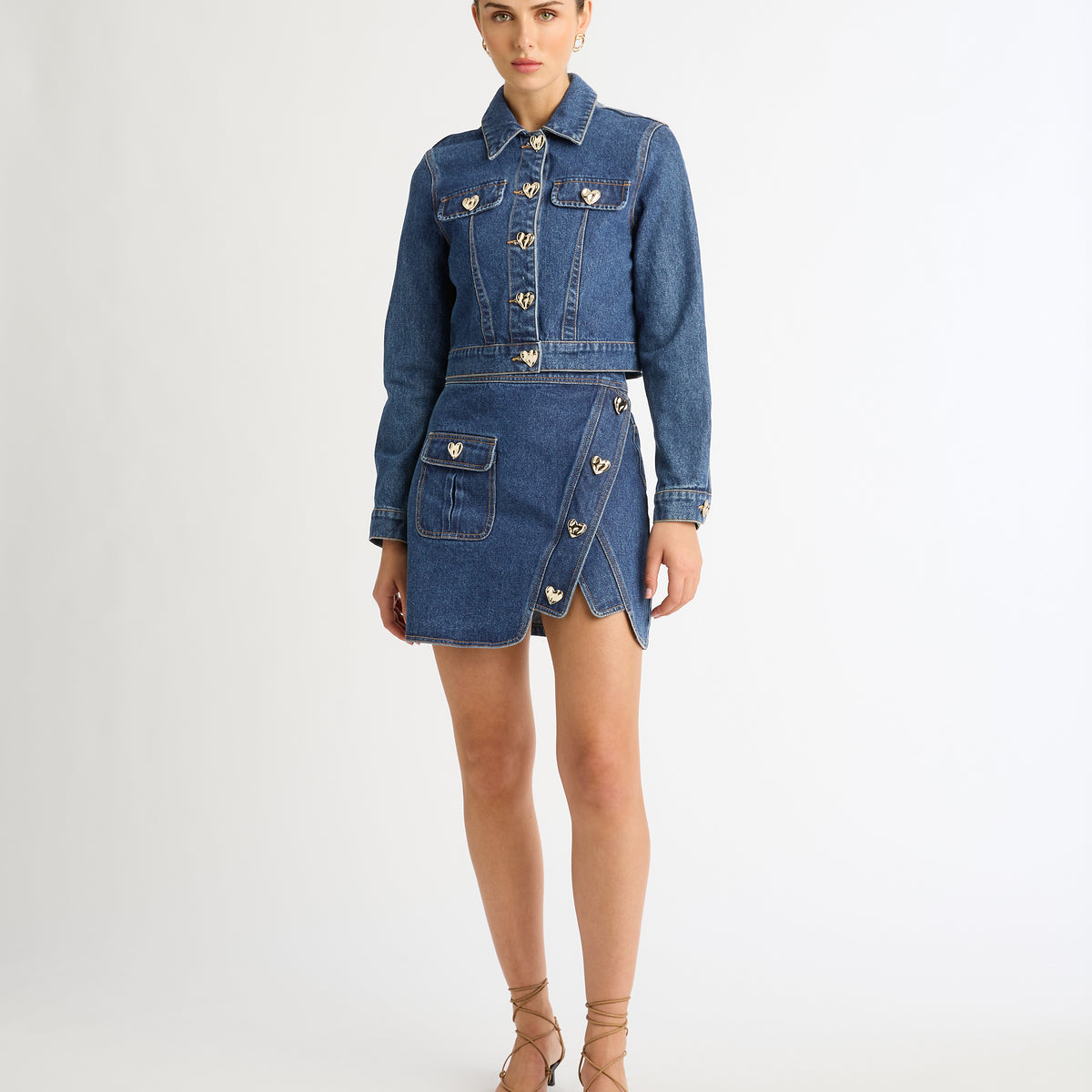 Heart Republic Denim Skirt Blue | Asymmetric Denim Skirt | SHEIKE