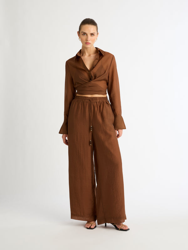 COURTNEY WIDE LEG PANT IN CHOCOLATE FRONT SHOT STYLED