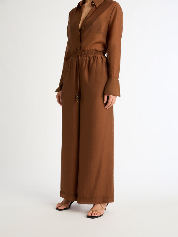 COURTNEY WIDE LEG PANT IN CHOCOLATE DETAIL IMAGE