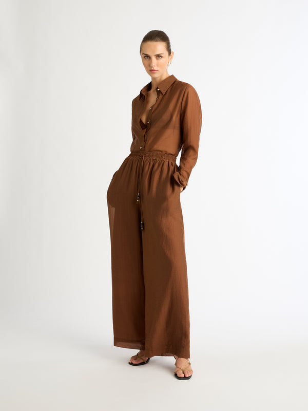 COURTNEY WIDE LEG PANT IN CHOCOLATE FRONT SHOT