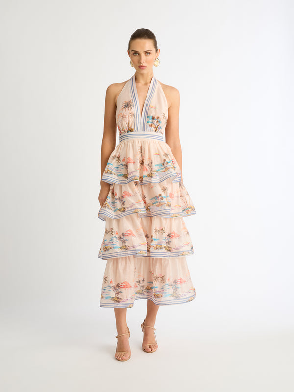 RIVIERA HALTER MAXI DRESS IN PRINT FRONT IMAGE