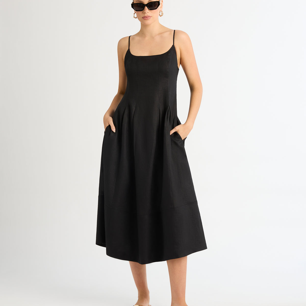 Pisco Midi Dress Black | Linen Dress | SHEIKE