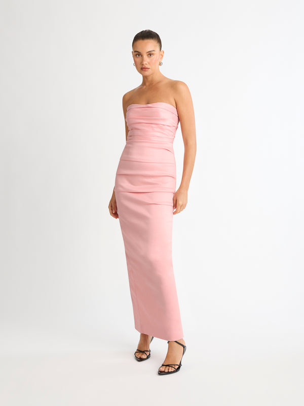 CARRIE GOWN IN PINK FRONT STYLED EDEN IMAGE